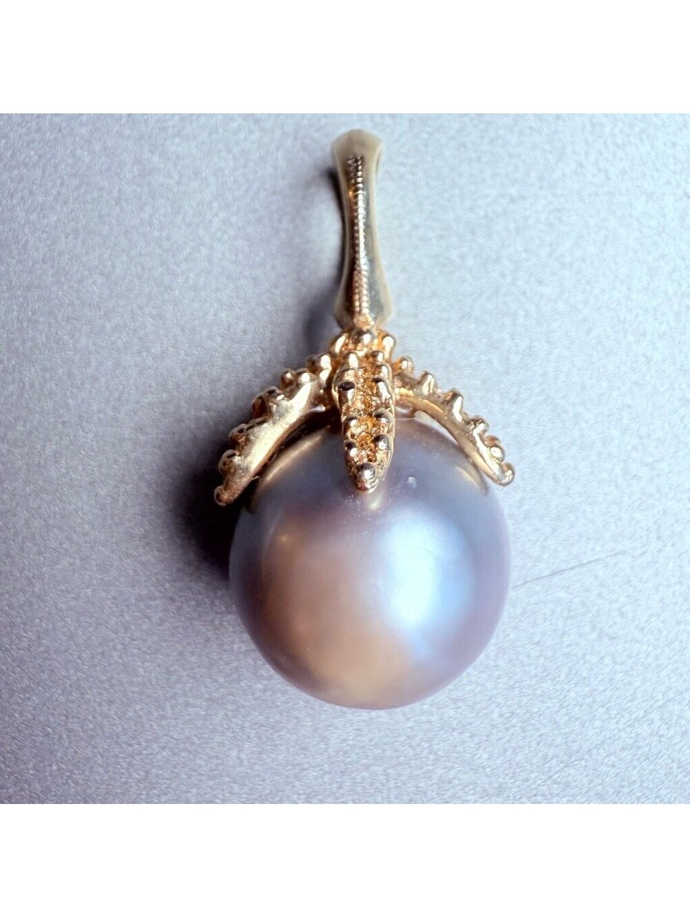 14k Solid Yellow Gold 11.5mm Tahitian Gray Pearl Starfish Bale Pendant Necklace